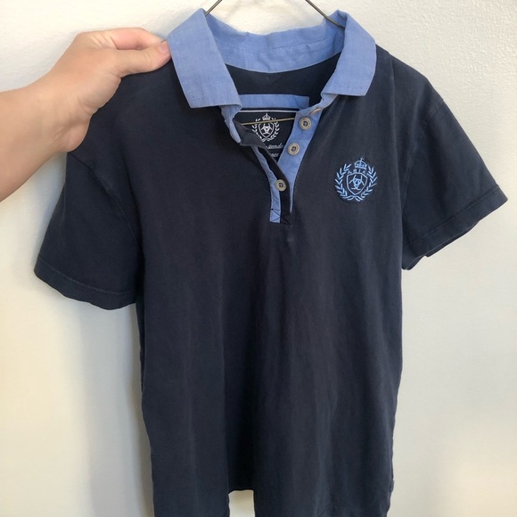 Ariat Girls XL 14-16 Blue Two-Tone 100% Cotton Show Shirt Polo Shirt - VGUC! - Picture 11 of 12